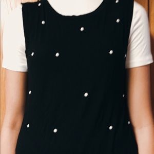 Black tank with pearl beads
